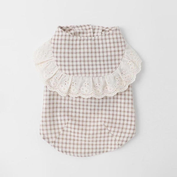 Gingham check lace blouse
