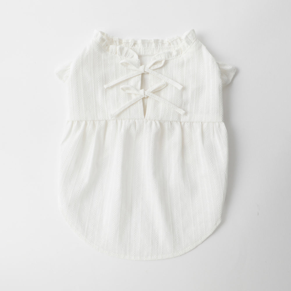 Back ribbon frill gathered dress
