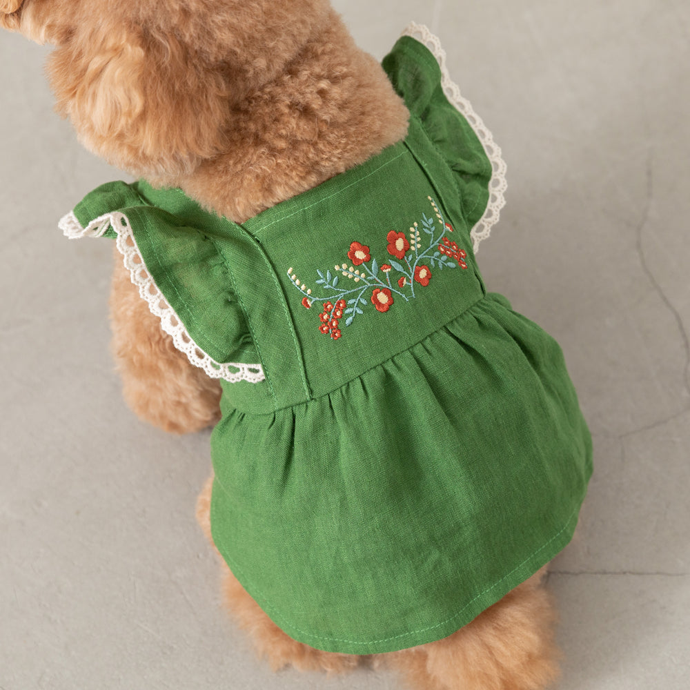 刺繍フラワーリネンワンピース