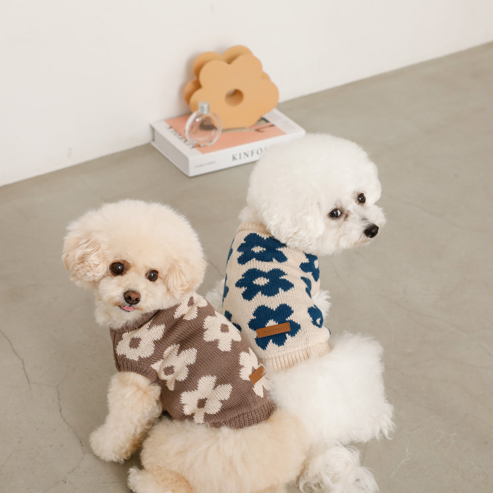 ムチャチャ　犬　花柄　ベスト サスティナブルフラワーニットベスト