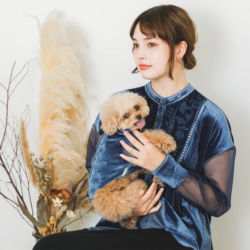 [Link coordination SET] Velor x sheer sleeve shirt