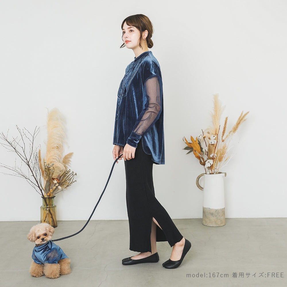 [Link coordination SET] Velor x sheer sleeve shirt