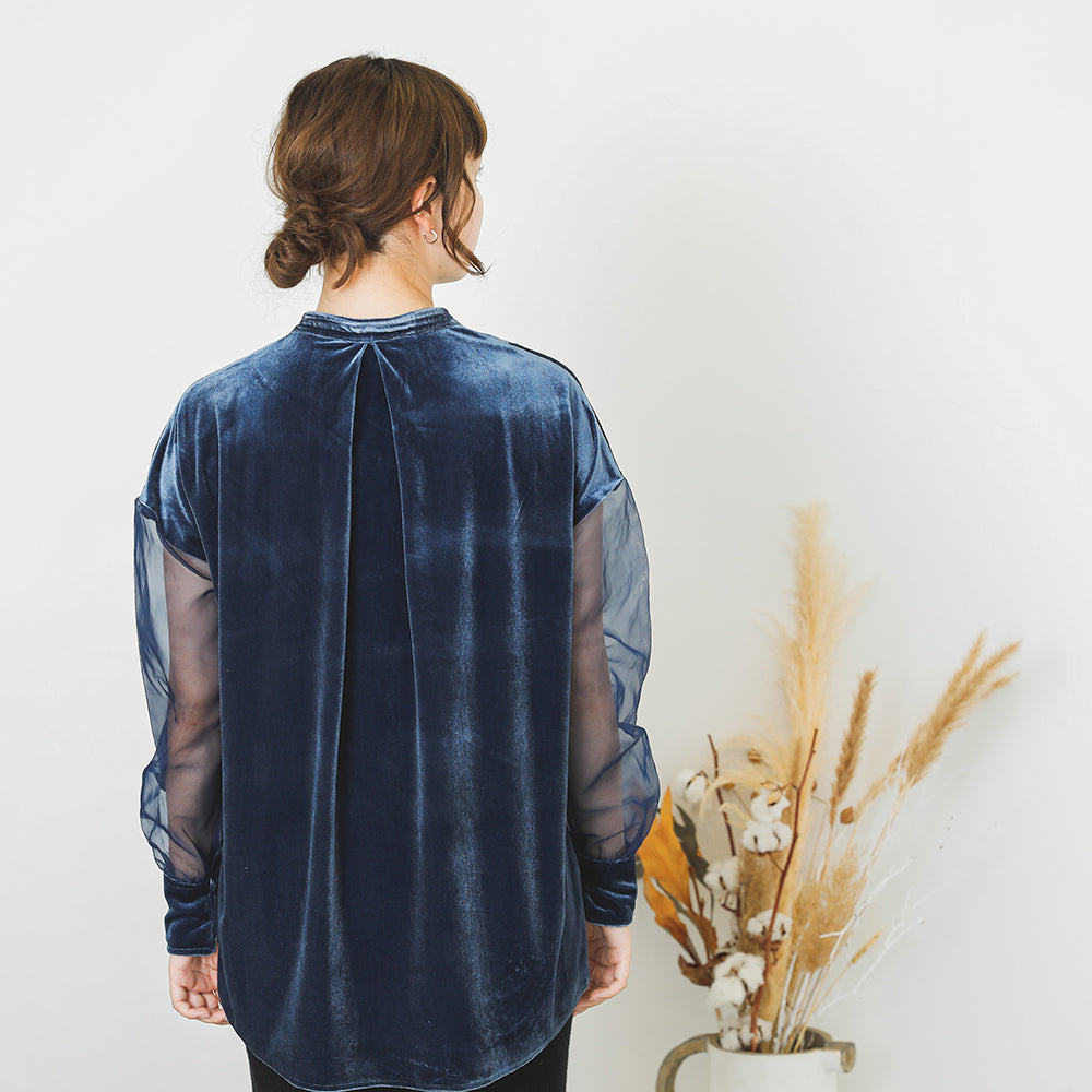 [Link coordination SET] Velor x sheer sleeve shirt