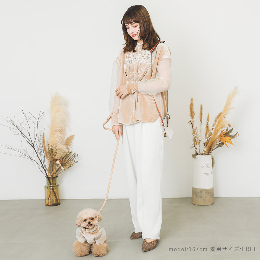 [Link coordination SET] Velor x sheer sleeve shirt