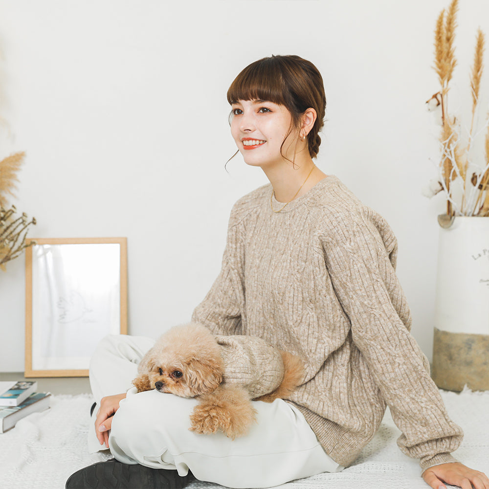[Link Coordination SET] Wool blend twisted cable knit