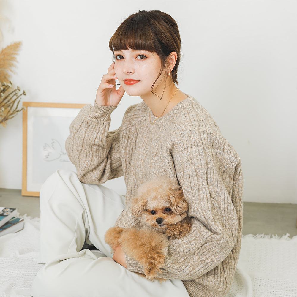 [Link Coordination SET] Wool blend twisted cable knit
