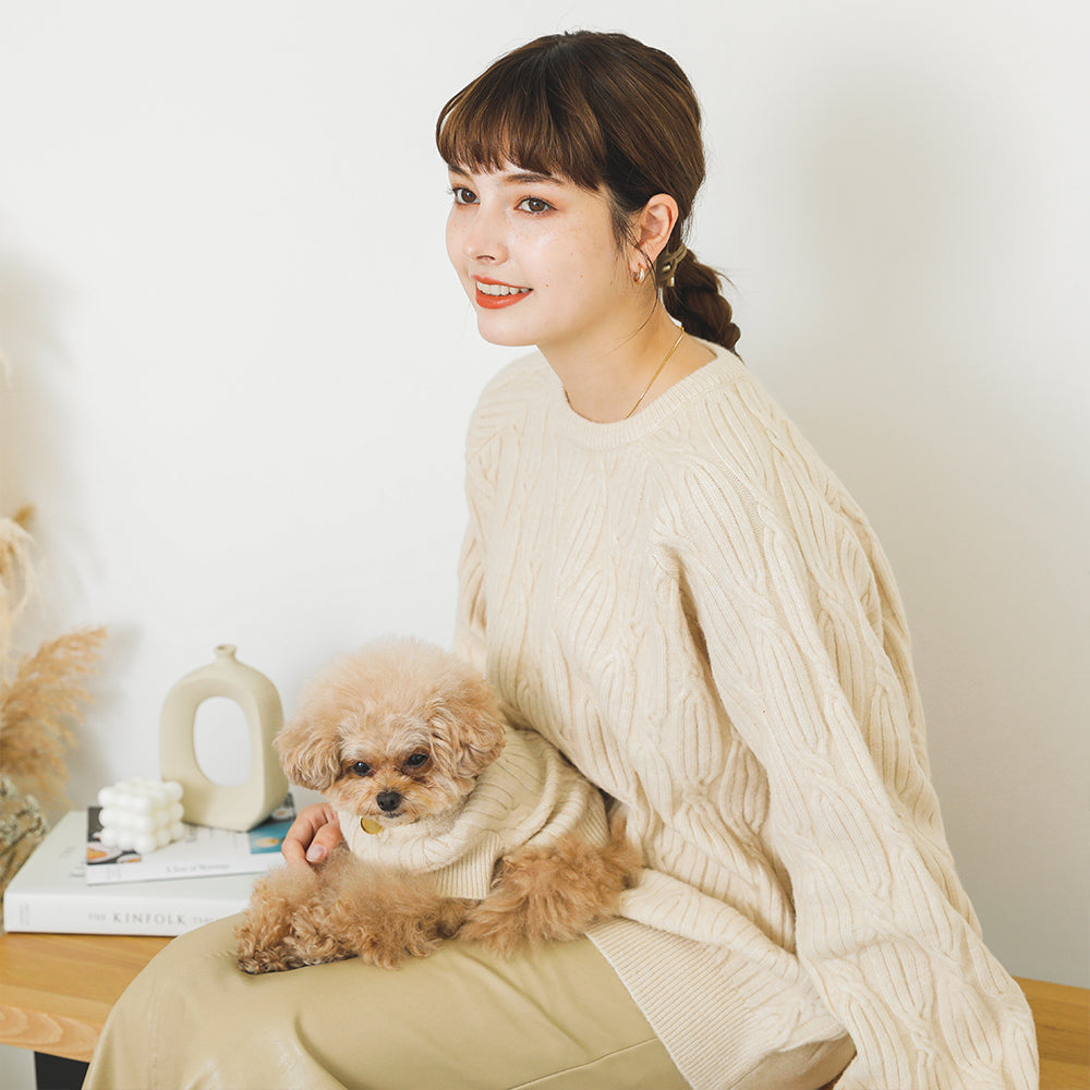 [Link Coordination SET] Wool blend twisted cable knit