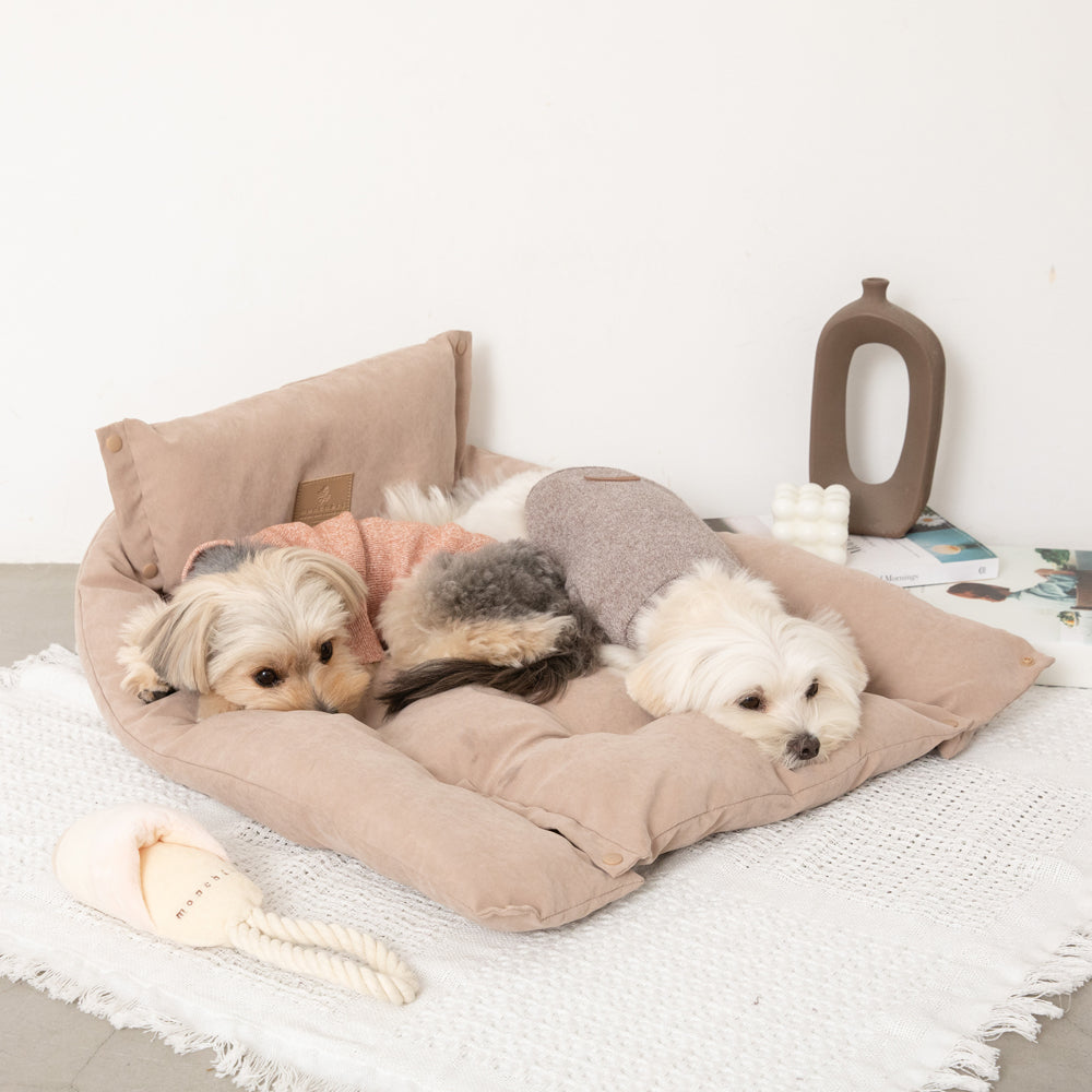 犬用ベッド クッション付き ベージュ 大きめ 犬ベッドクッション ゆったり寝転べる背もたれ付き大型犬用長方形