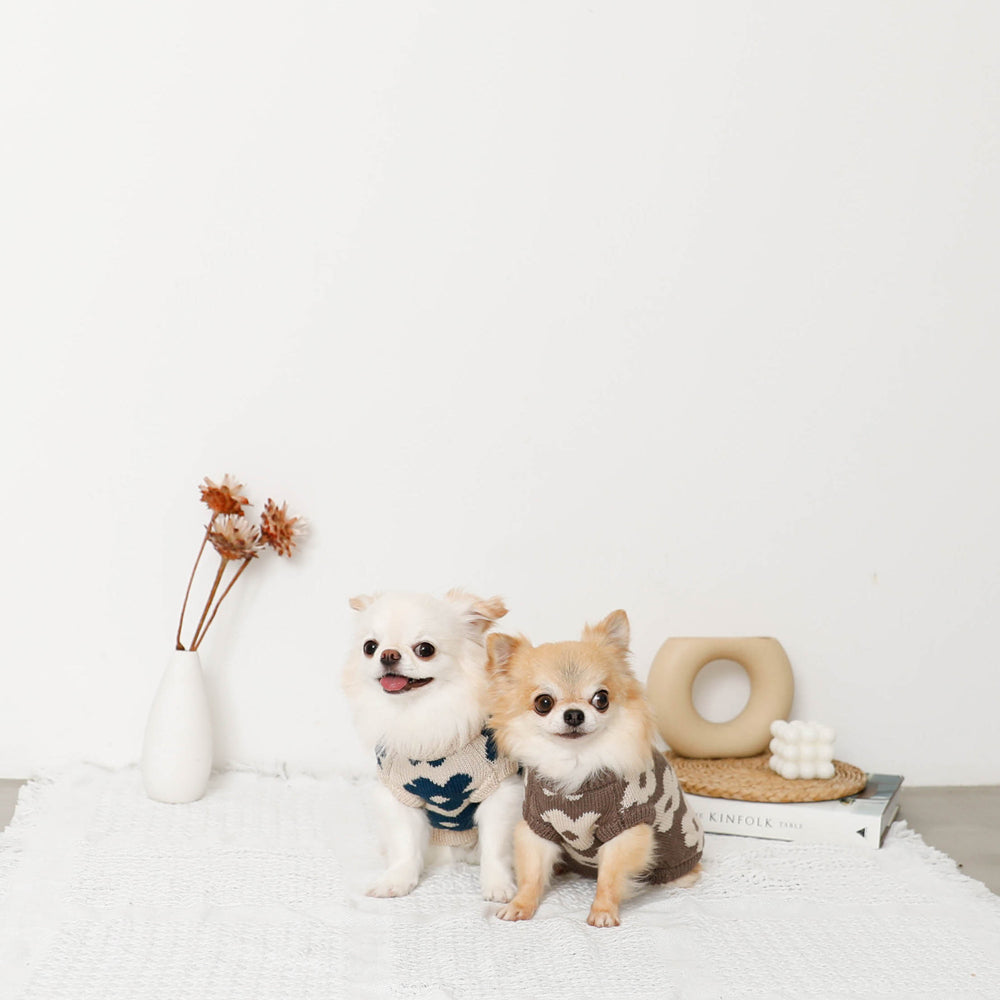ムチャチャ　犬　花柄　ベスト サスティナブルフラワーニットベスト