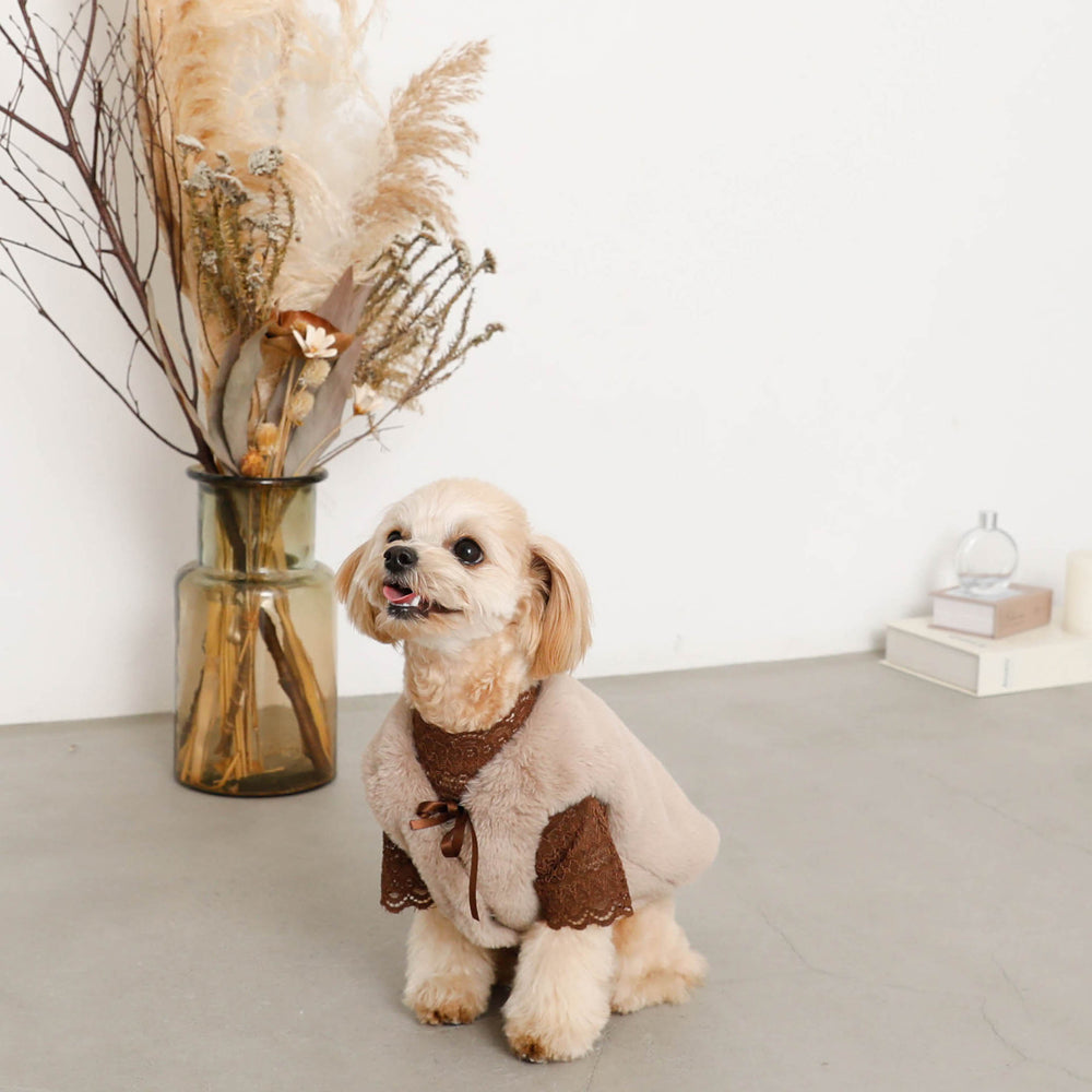 fur vest with ribbon