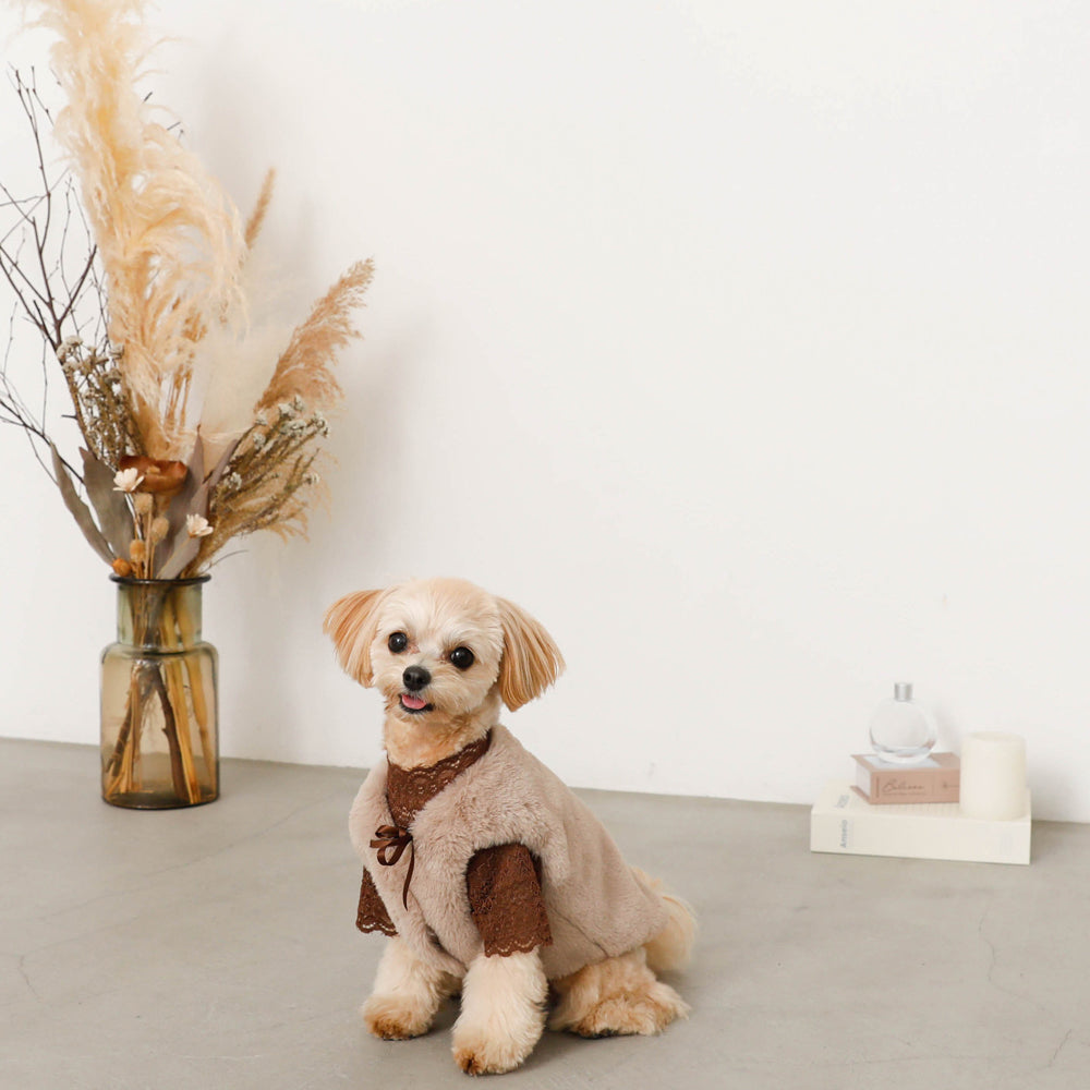 fur vest with ribbon