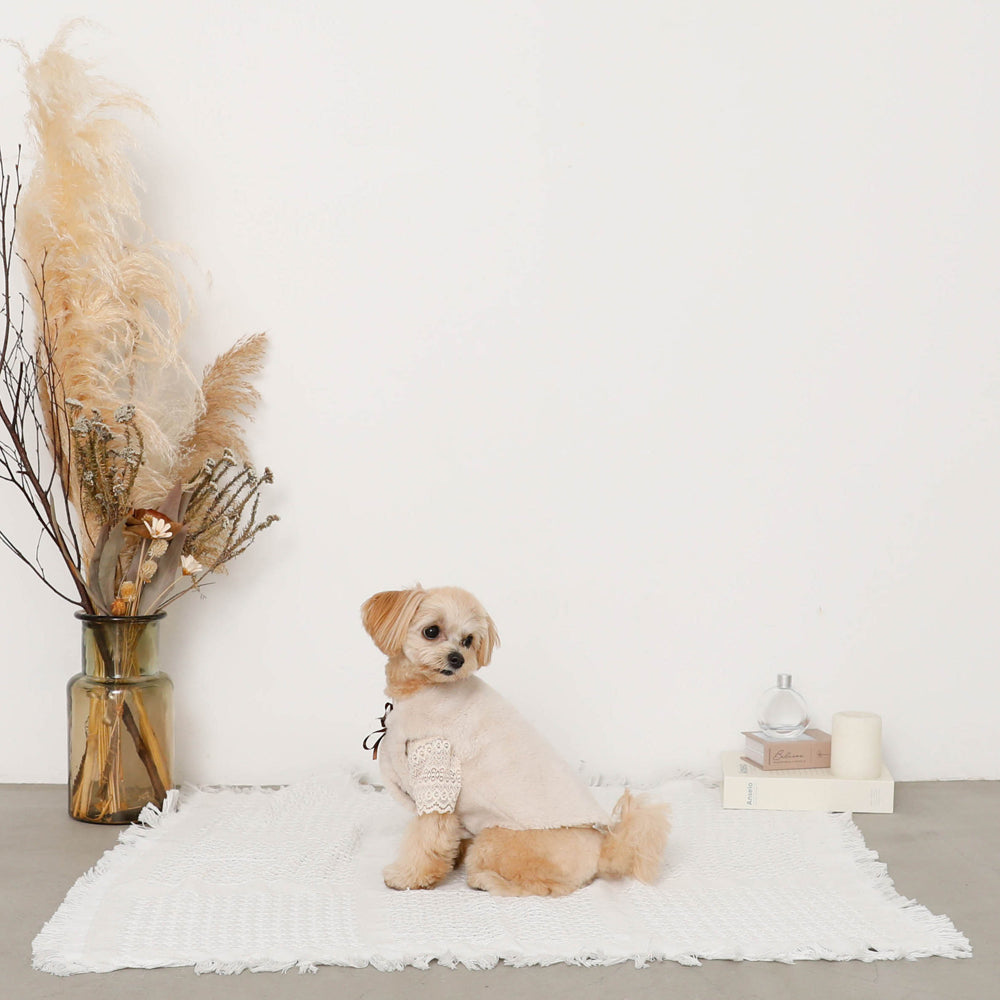 fur vest with ribbon