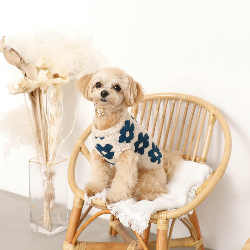 ムチャチャ　犬　花柄　ベスト サスティナブルフラワーニットベスト