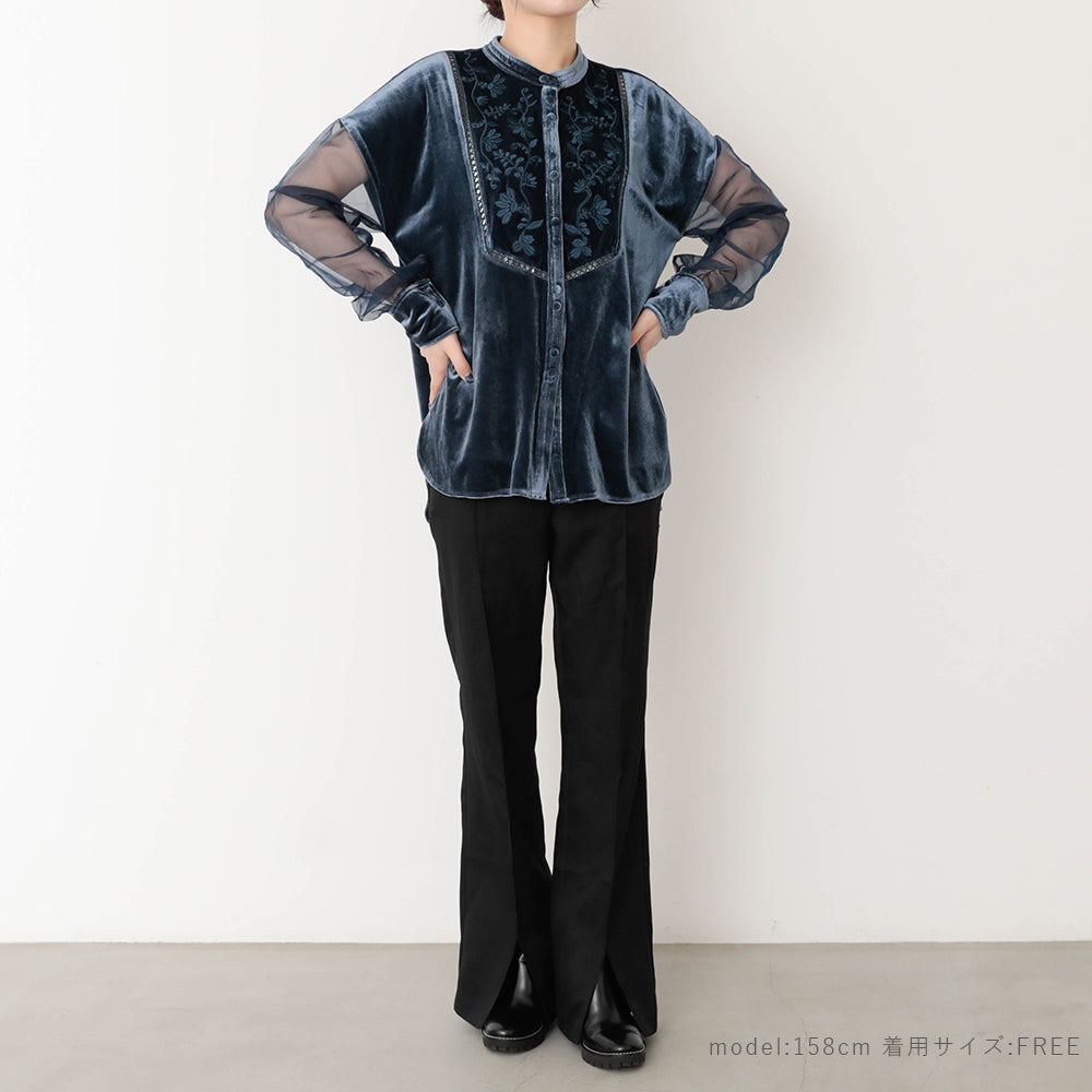 [Link coordination SET] Velor x sheer sleeve shirt