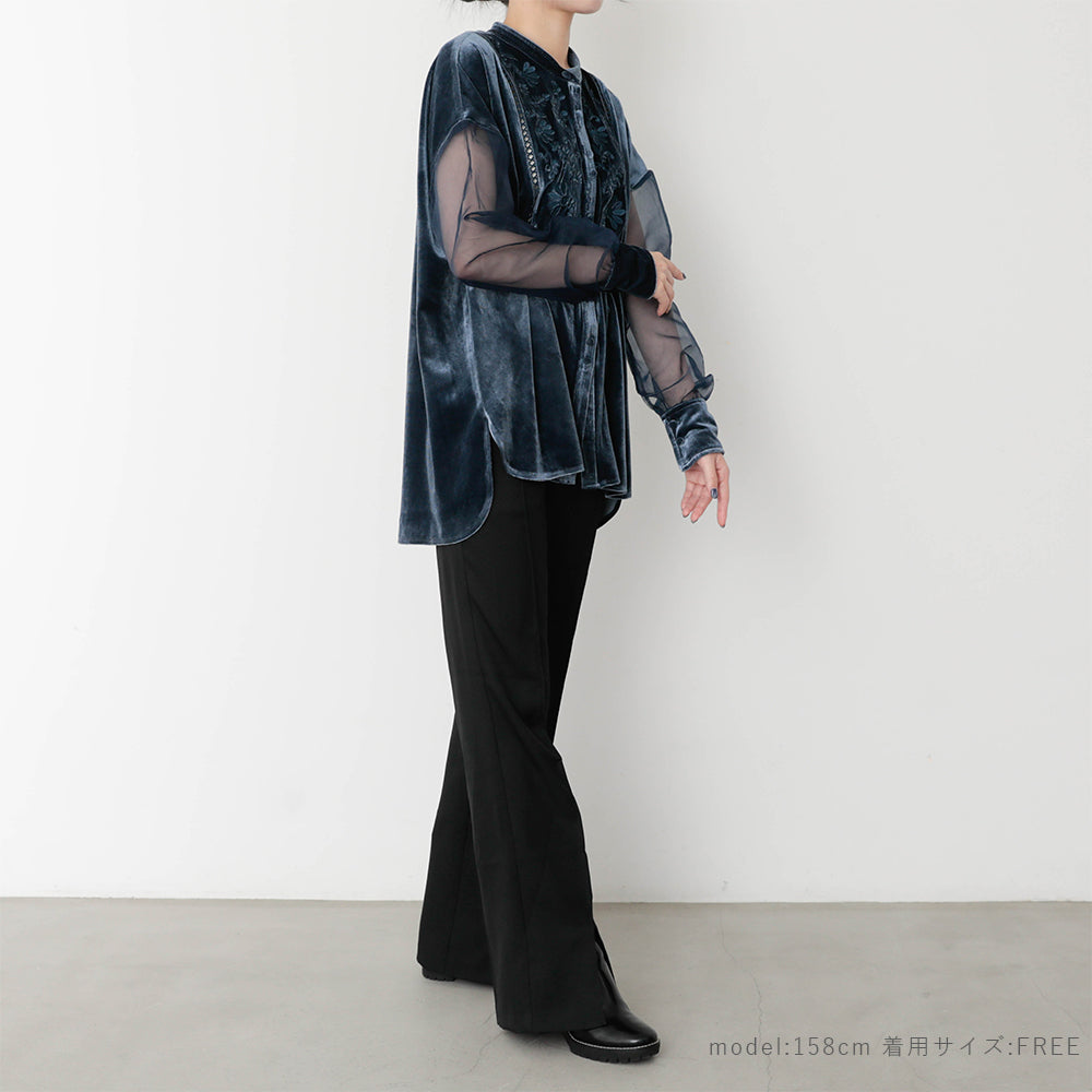 [Link coordination SET] Velor x sheer sleeve shirt