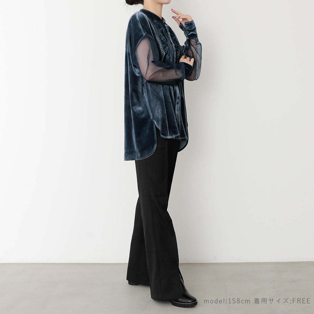 [Link coordination SET] Velor x sheer sleeve shirt