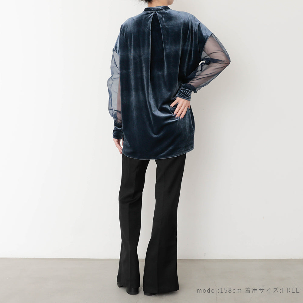 [Link coordination SET] Velor x sheer sleeve shirt