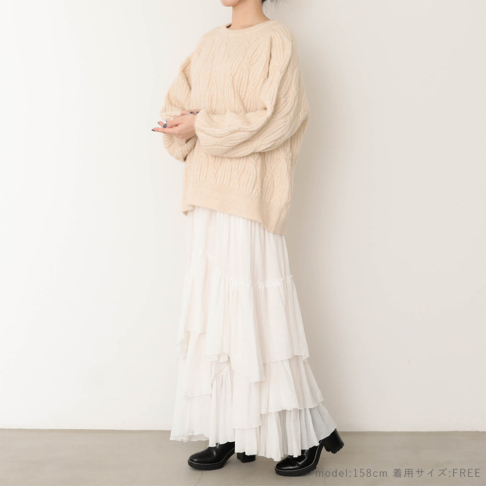 [Link Coordination SET] Wool blend twisted cable knit