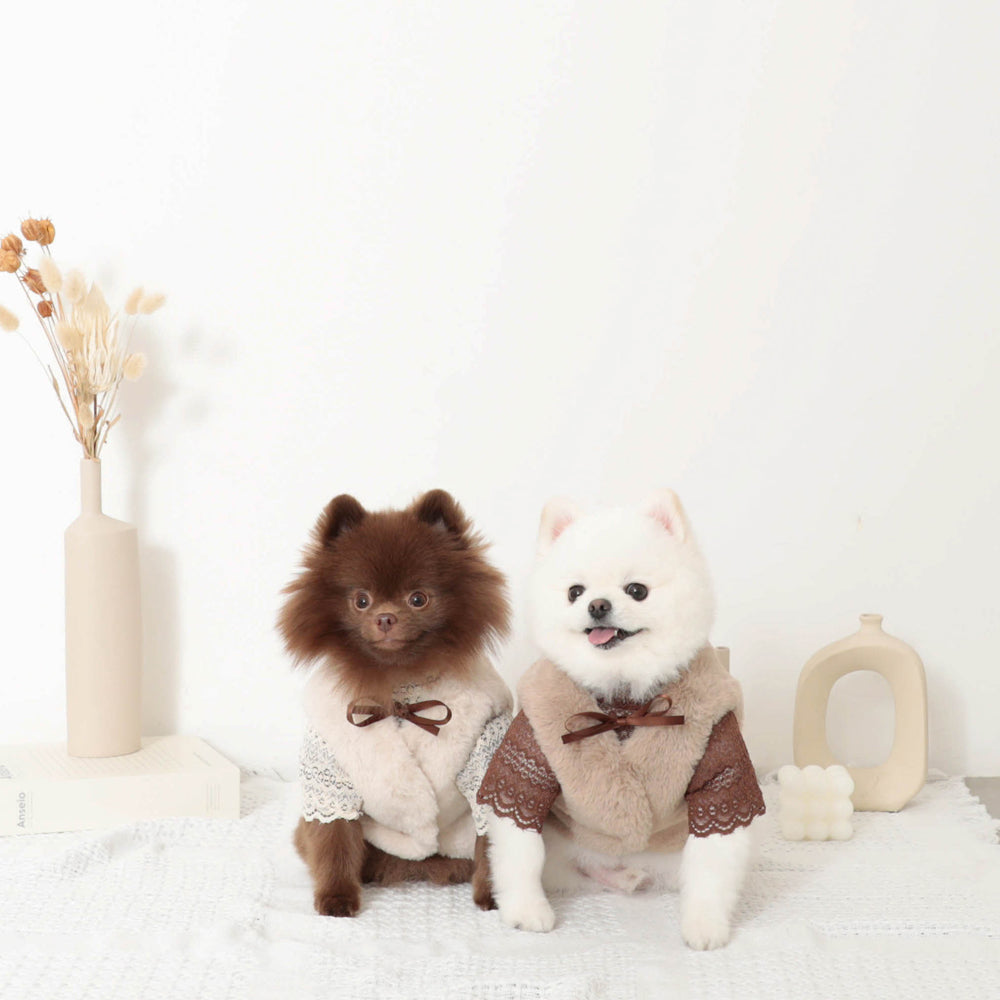 fur vest with ribbon