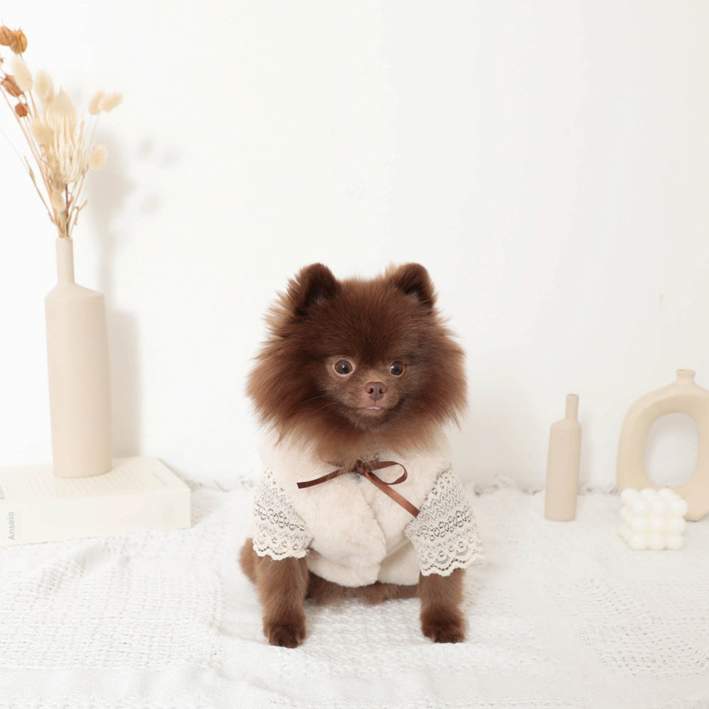 fur vest with ribbon