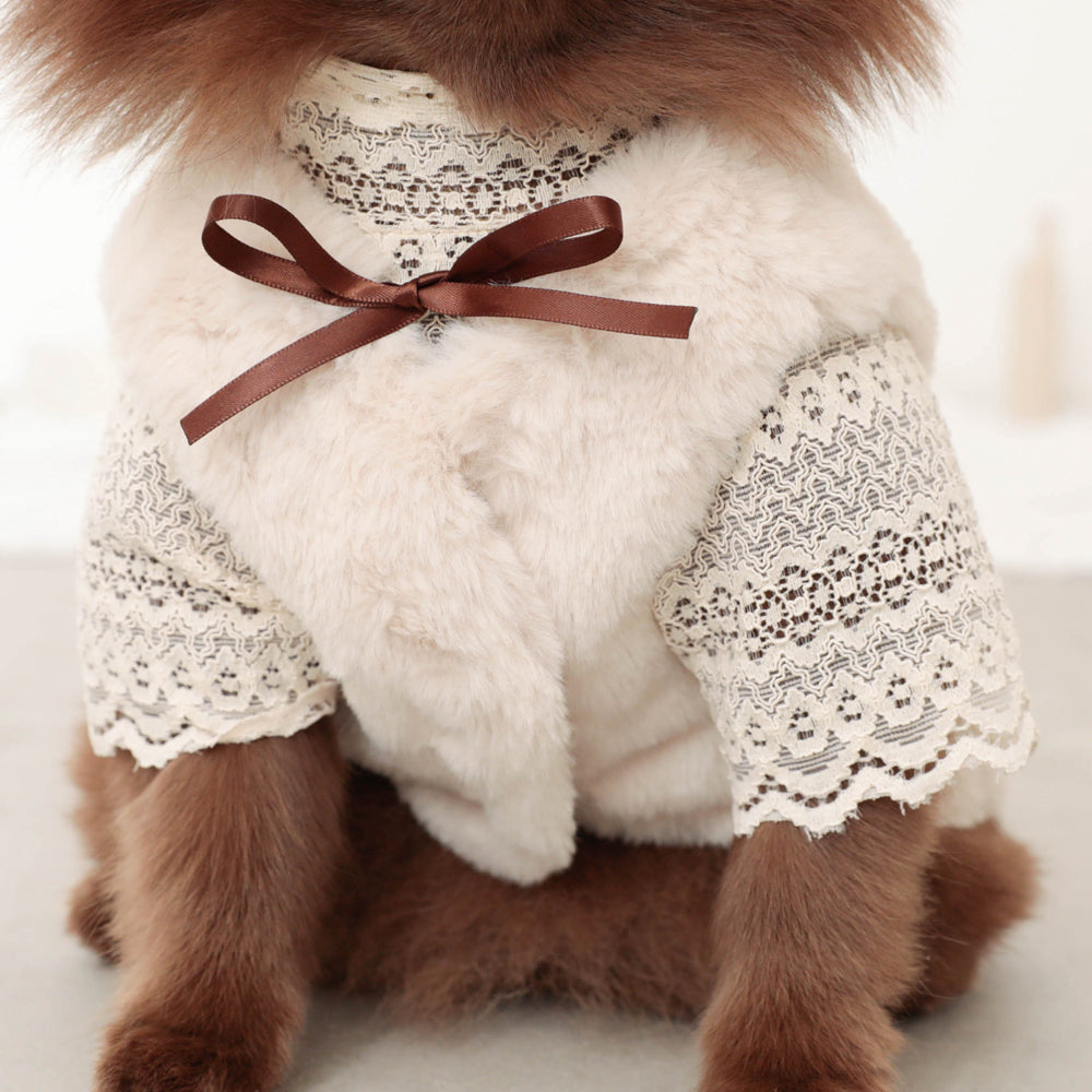 fur vest with ribbon