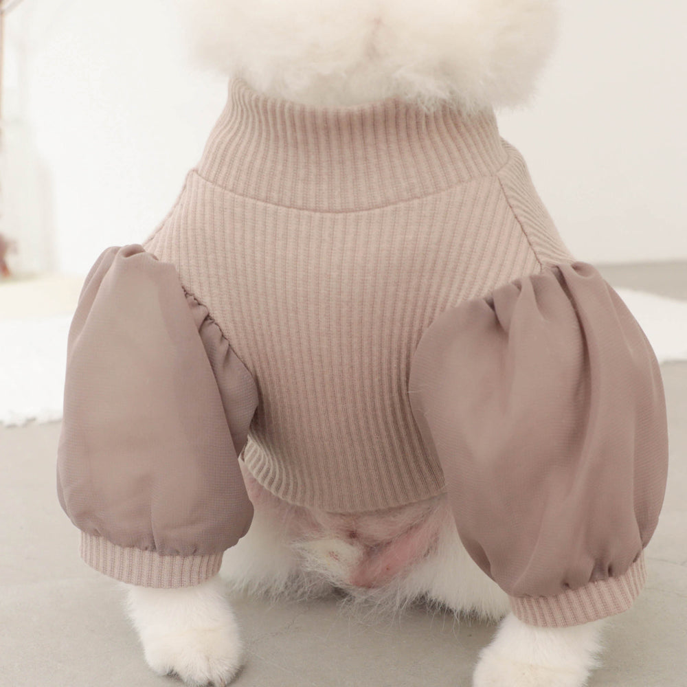 シフォンパフスリーブリブトップス