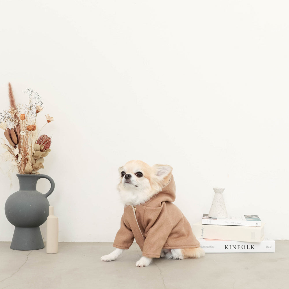 Reversible bicolor wool hood coat