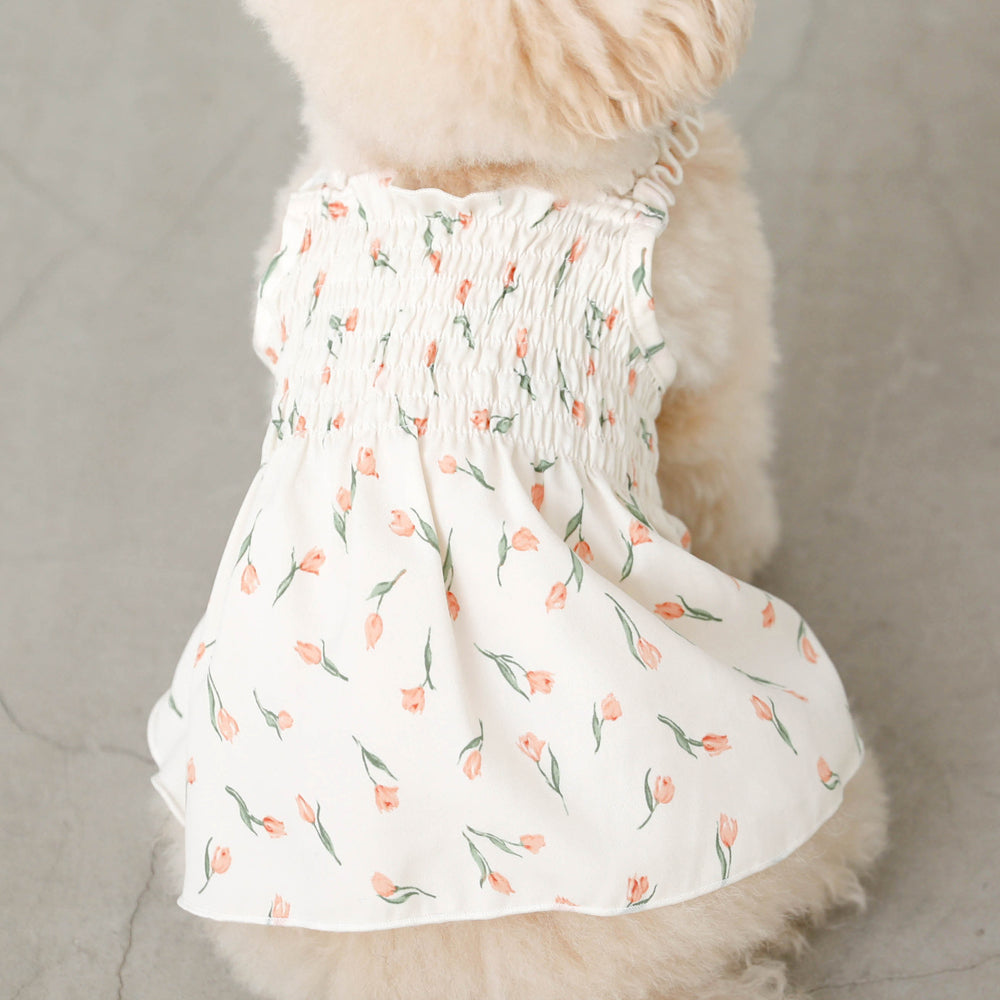 Cool tulip pattern gathered shirring dress