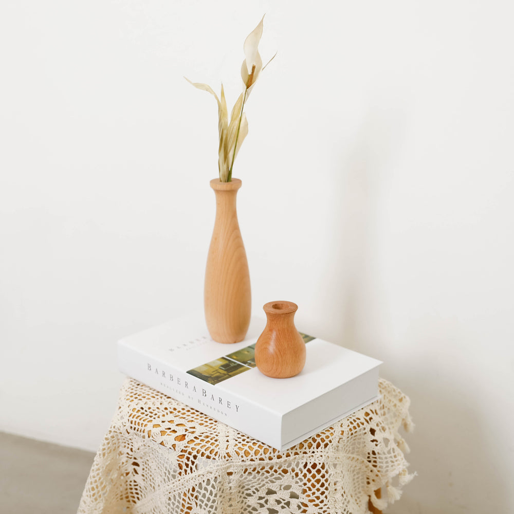 Wood tall flower base for dried flowers