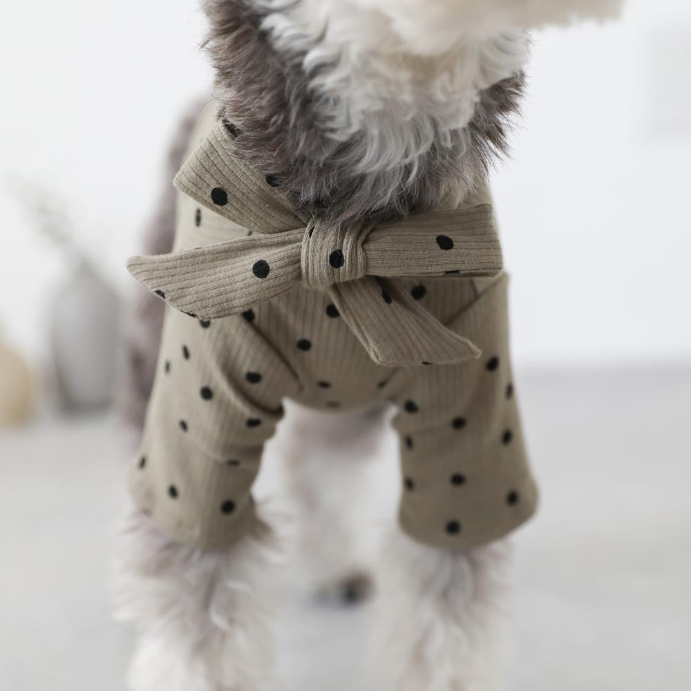 ネックリボンドットトップス