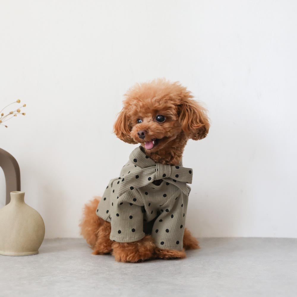 ネックリボンドットトップス