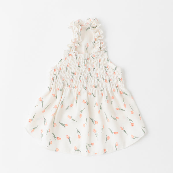 Cold tulip pattern gather shirring dress