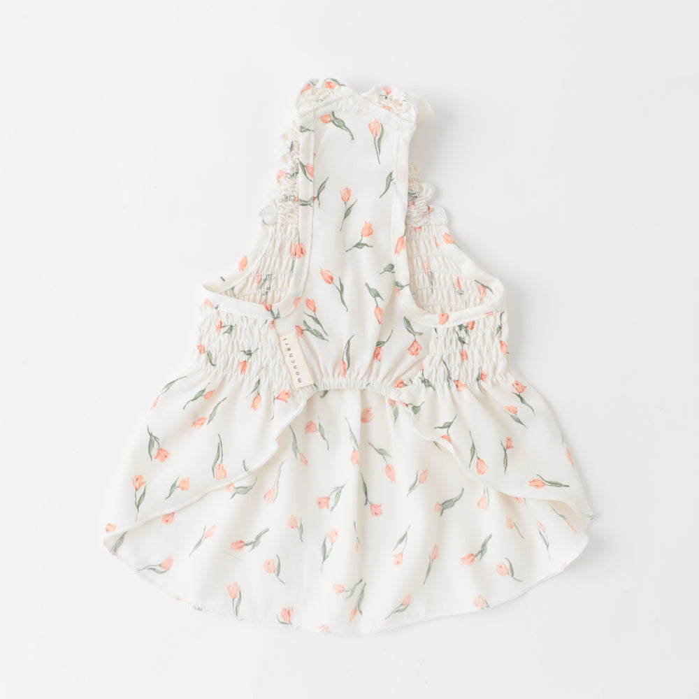 Cool tulip pattern gathered shirring dress