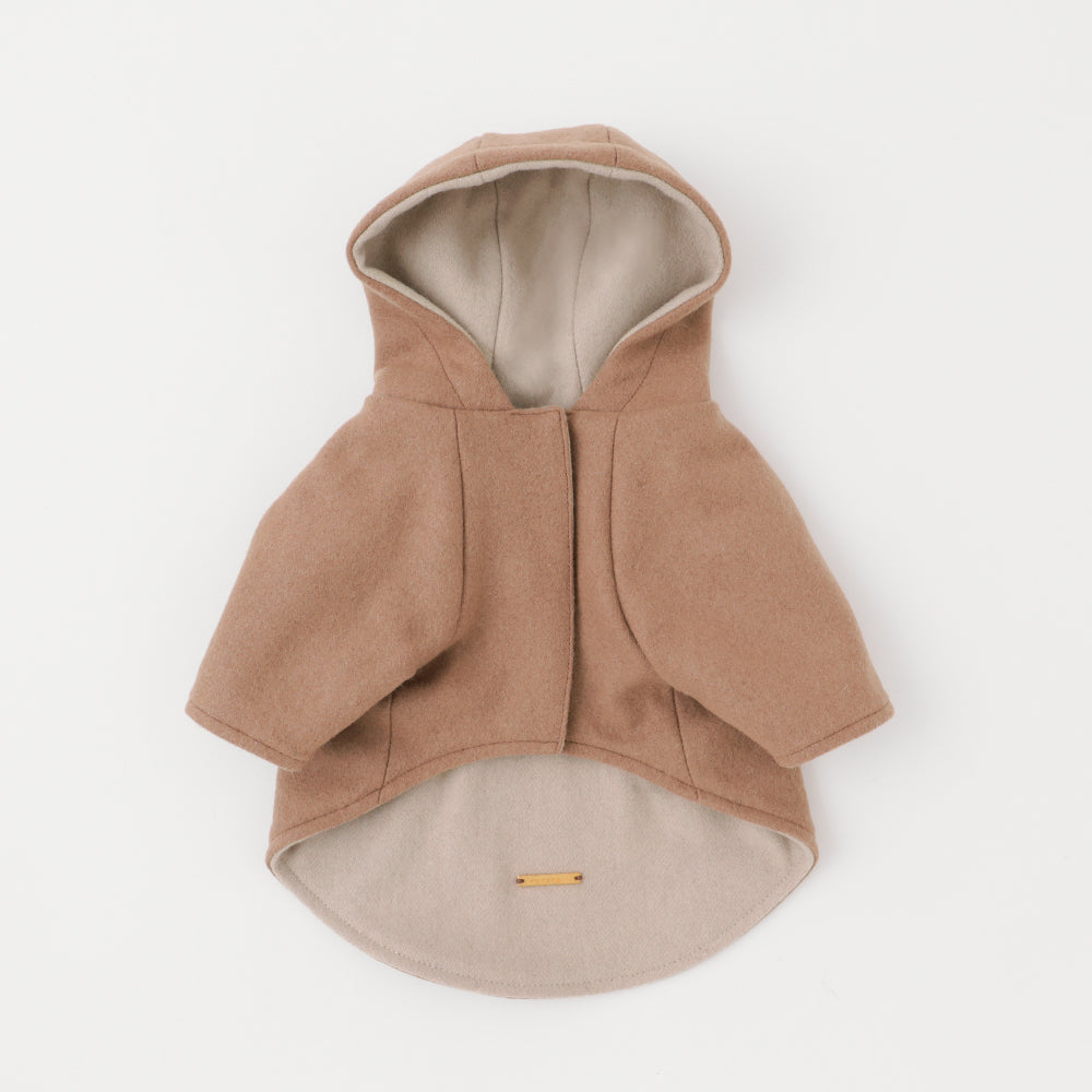 Reversible bicolor wool hood coat