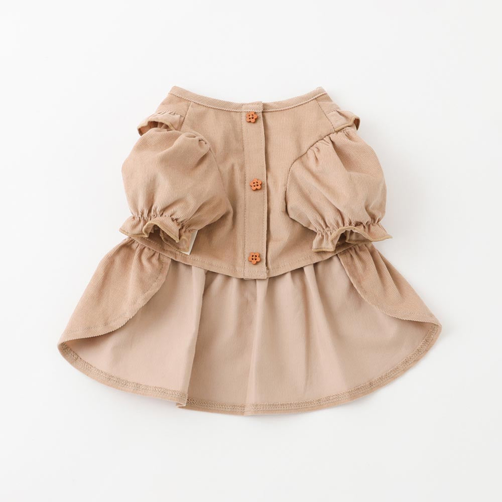 Ruffled yoke corduroy dress