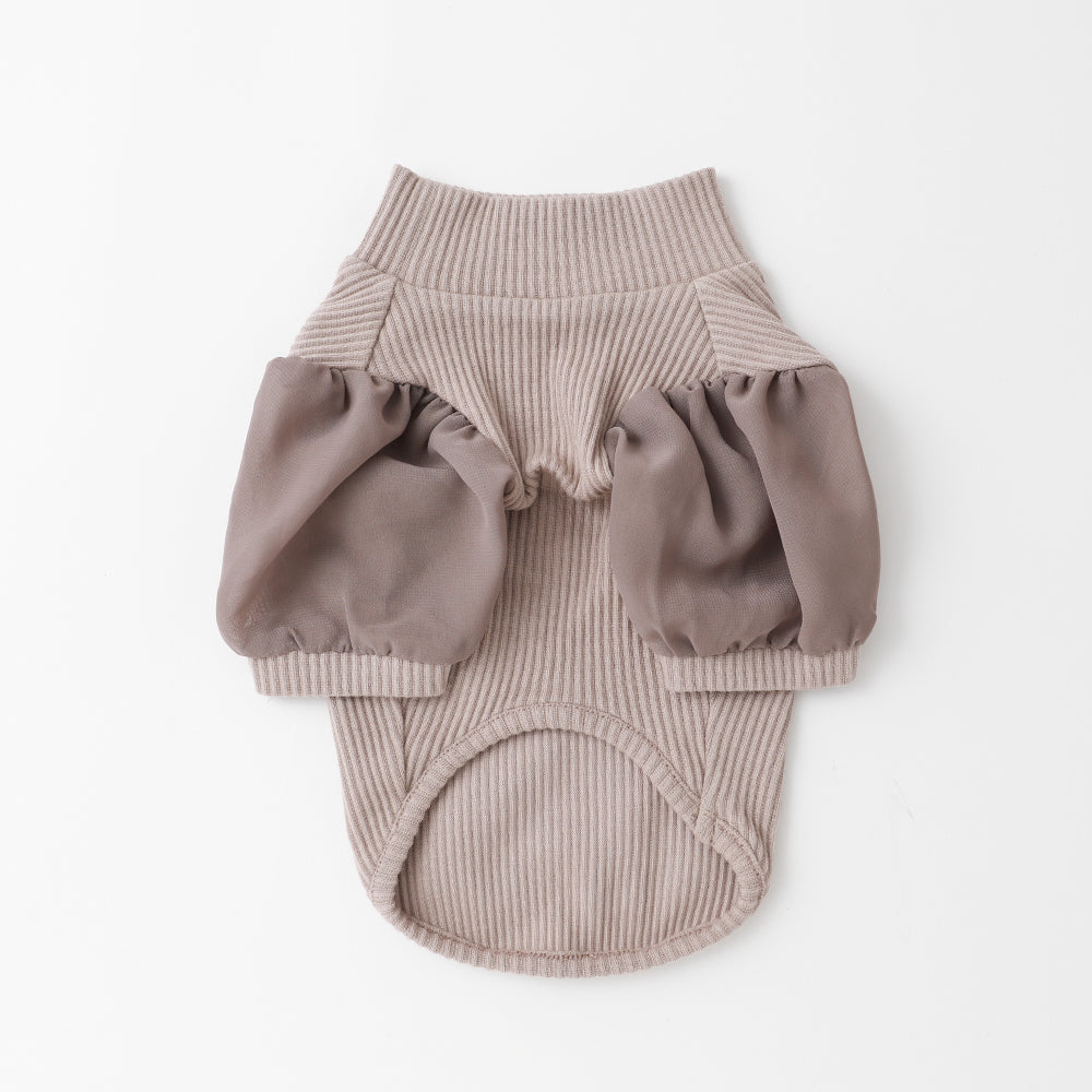 シフォンパフスリーブリブトップス