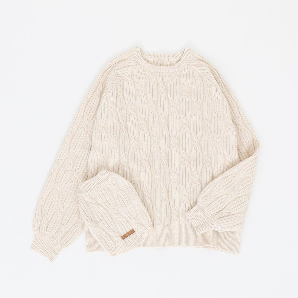 [Link Coordination SET] Wool blend twisted cable knit