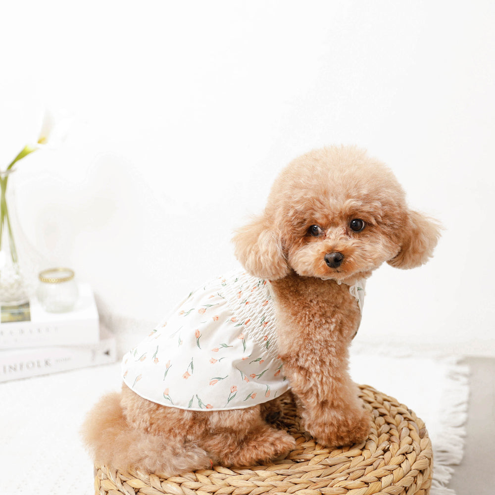 Cool tulip pattern gathered shirring dress